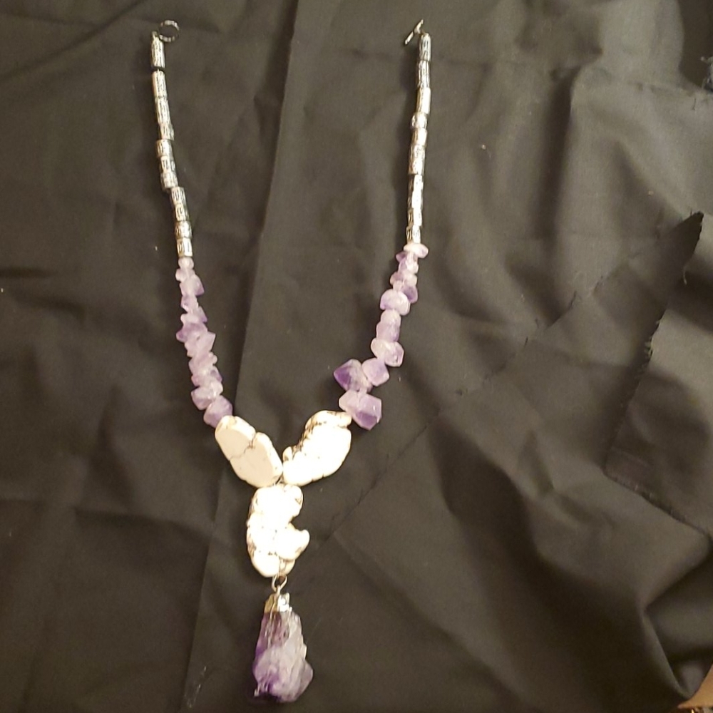 White stone and amethyst necklace